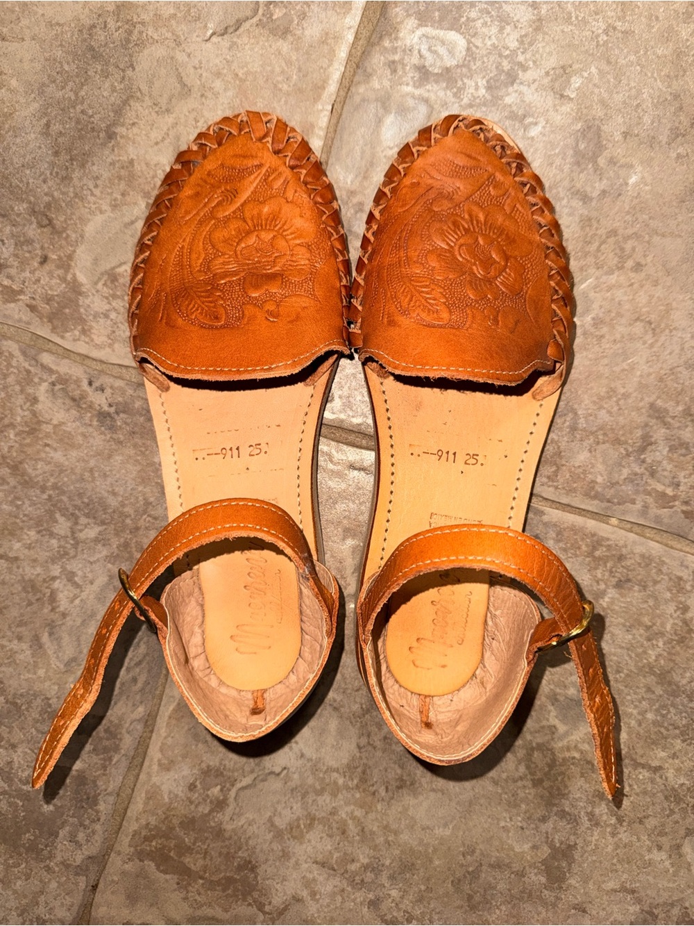 Hand-Tooled Mexican Leather Huaraches Size 8 - Picture 7 of 7